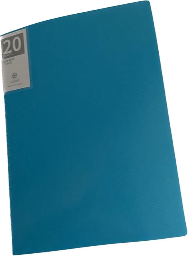 Clever 20 Crystal Clear Pockets Stripped Clear Book, A4 Size, Blue